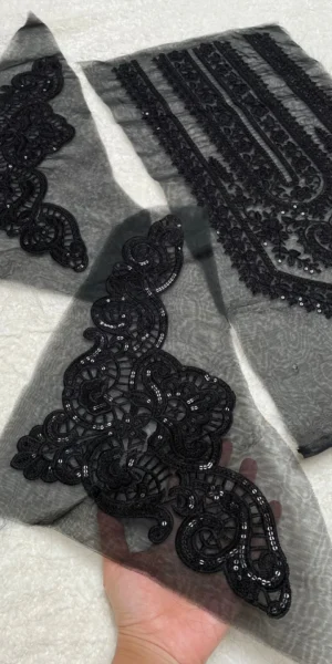 Black Sequence Embroidery set( Neckline and pair of corners)