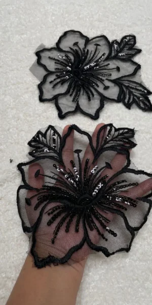 1 Black Embroidery Net Flower