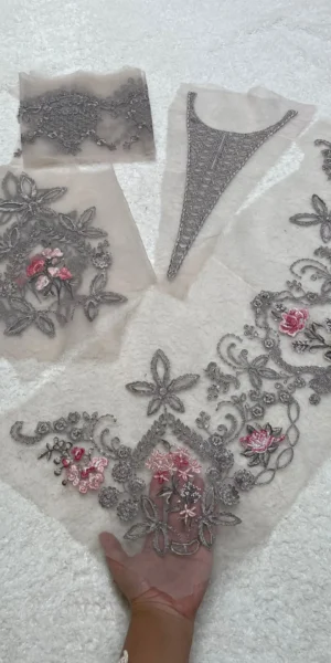 Grey Sapphire Set( Neckline, pair of motifs, Hemline,sleeves border)