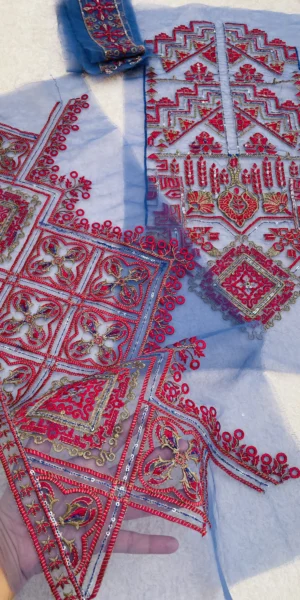 Blue Multi Embroidery Set( Neckline,Hemline,Sleeves Border)