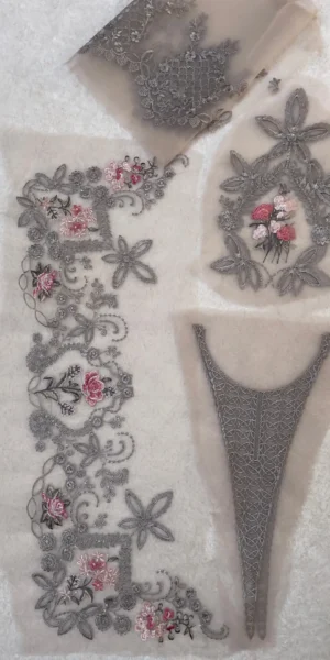 Sapphire Grey Set (Neckline, Hemline ,Pair of motifs,Sleeves Border)